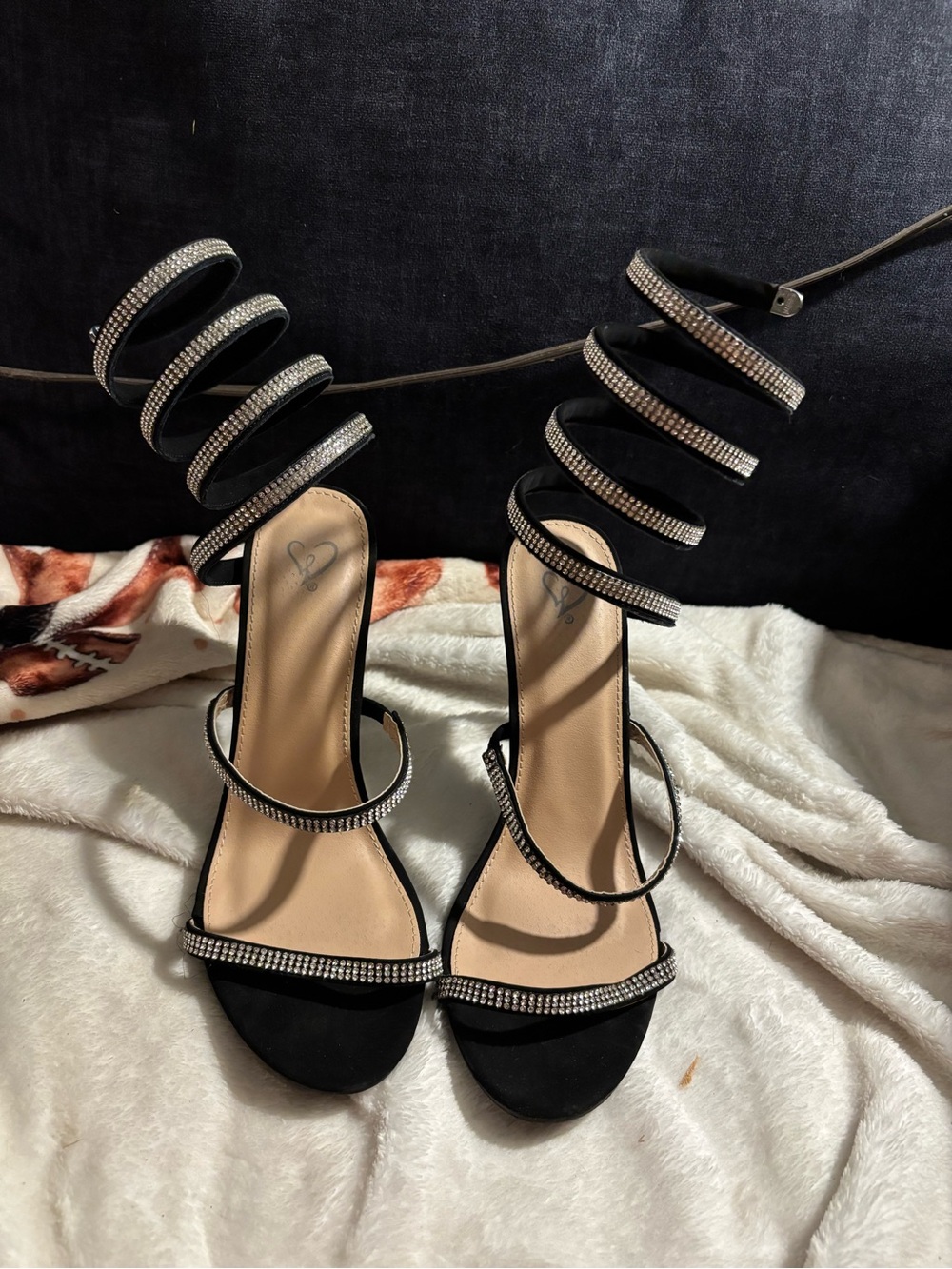 Windsor Black Spiral Rhinestone Strap Heels